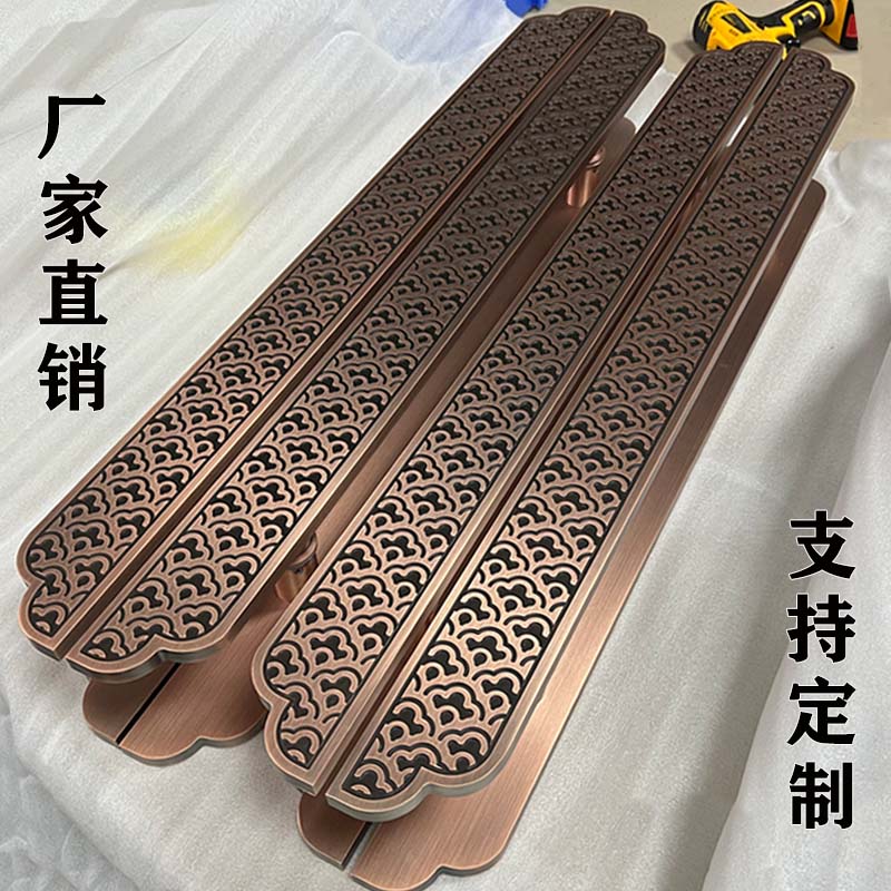 中式仿古大门拉手古铜黑色木门玻璃门拉手祥云雕刻长条形把手