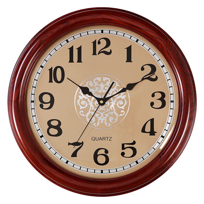 客厅实木挂钟家用传统静音圆形墙壁桃木挂表壁挂时钟石英钟表5
