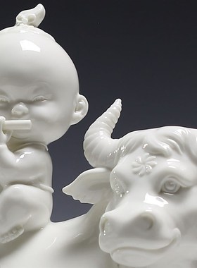 [晟美]自在春风 童子骑牛工艺品摆件陶家居饰品客厅摆设