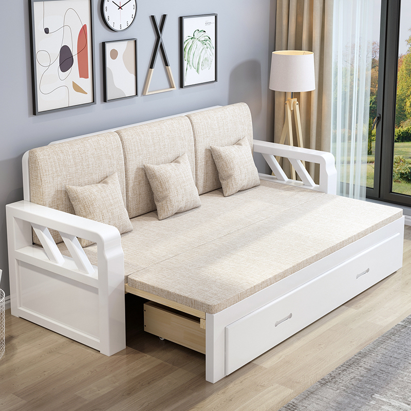 实木沙发床人可折叠推拉小户型客厅单人床多功能伸缩坐卧两用床