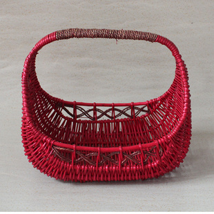 柳编水果篮藤编圆形采摘篮礼品篮道具购物篮礼品篮藤编包装篮