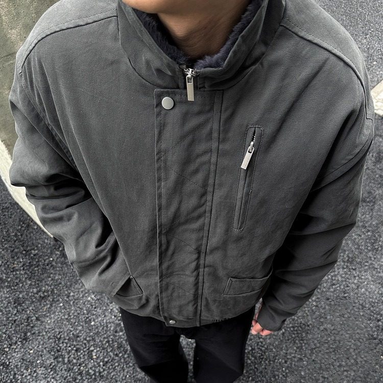 棉衣冬季立领翻领毛内里夹克外套美式复古宽松毛绒加厚棉衣男