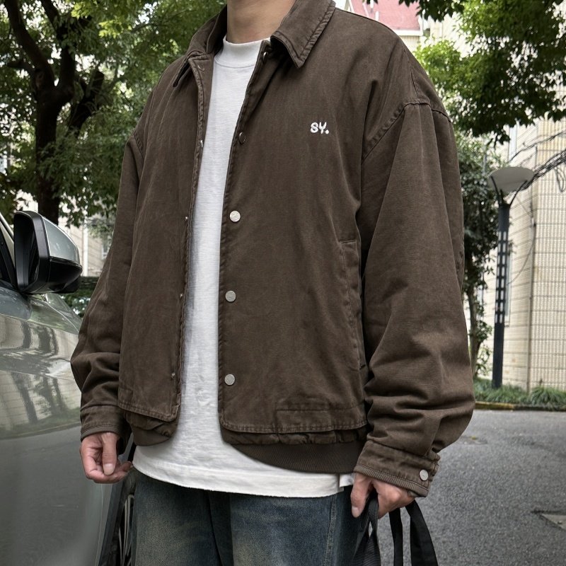 Nosiop棉服夹克外套美式复古水洗做旧翻领休闲宽松秋冬外套