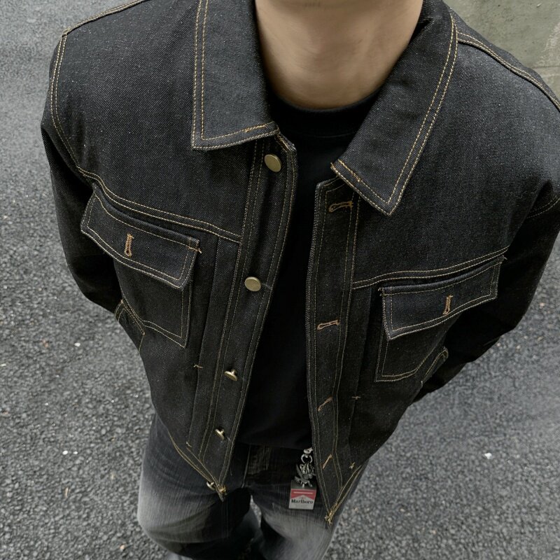 Nosiop牛仔夹克棉服美式复古水洗做旧翻领外套男女宽松休闲秋冬
