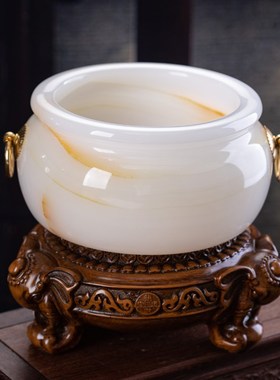 石诚记客厅摆件聚宝盆天然玉石工艺品前台装饰品创意开业礼品