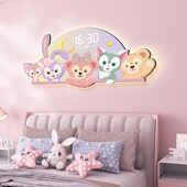 儿童房装 饰画壁灯女孩房床头画卡通女童房间挂画卧室带电子钟壁画