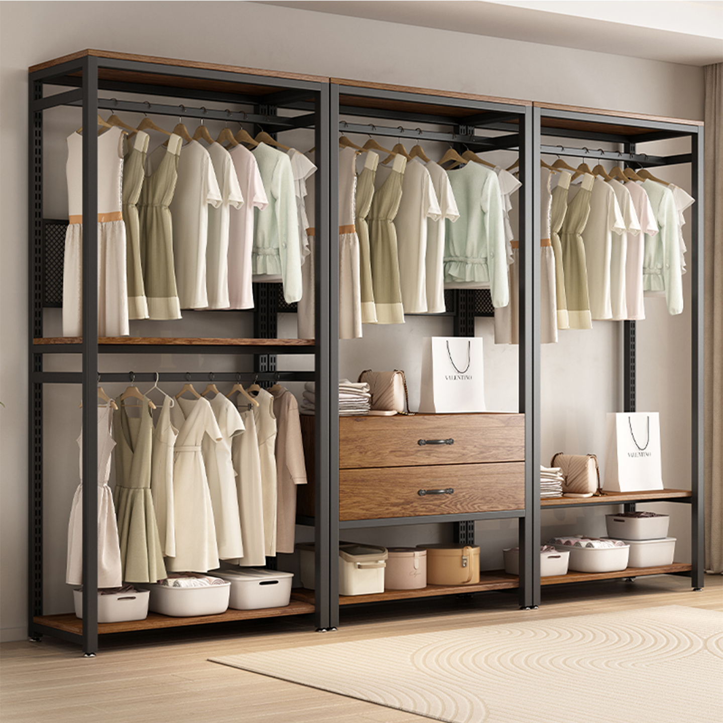 可调节开 放式金属衣柜卧室落地铁艺货架步入式网红衣帽间挂衣架