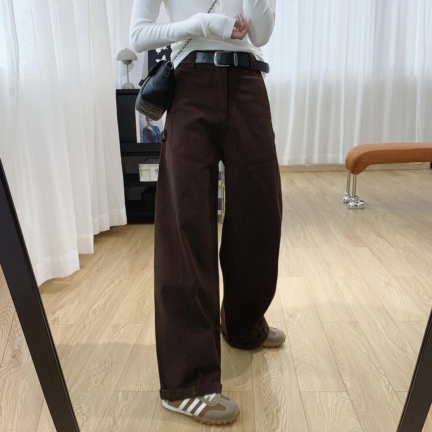全棉高腰显瘦松弛感工装牛仔裤女