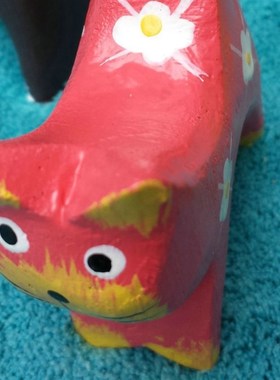 欧式彩绘纯手工木质磨削竖尾小猫6件 家居桌面摆件儿童房装饰