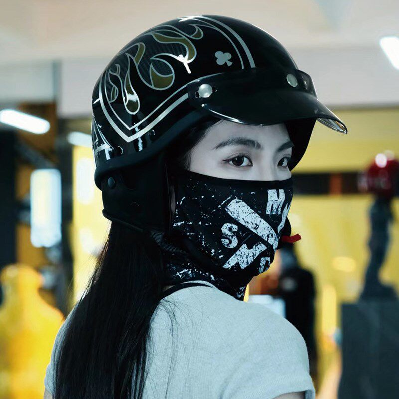 TRRF摩托车头盔碳纤维复古半盔男女巡航哈雷瓢盔机车个性四季通用