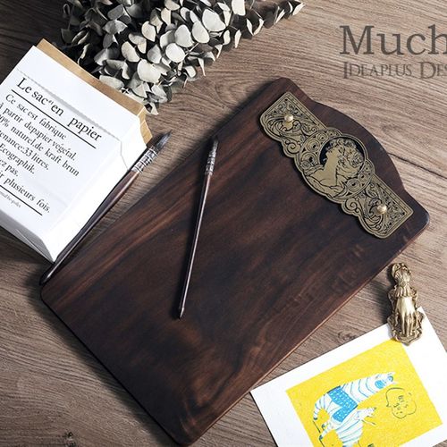 IDELU黄铜画板复古木板便条夹照片夹餐牌夹实木