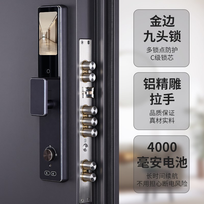 新多智能伸缩拉手甲级防盗门家用进入户3D人脸指纹锁入户子母大门