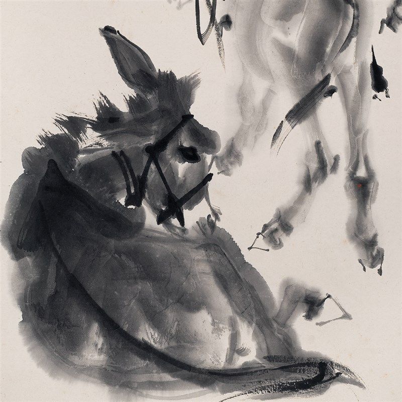 黄胄《七头毛驴》中式客厅中堂挂画玄关茶室水墨动物装饰画高清