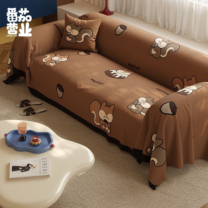 卡通中古风家用客厅沙发套罩四季通用沙发巾全包式沙发防尘盖布巾