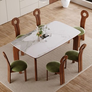 实木餐桌法式 中古风定制白色岩板餐桌 奶油复古家用小户型饭桌意式