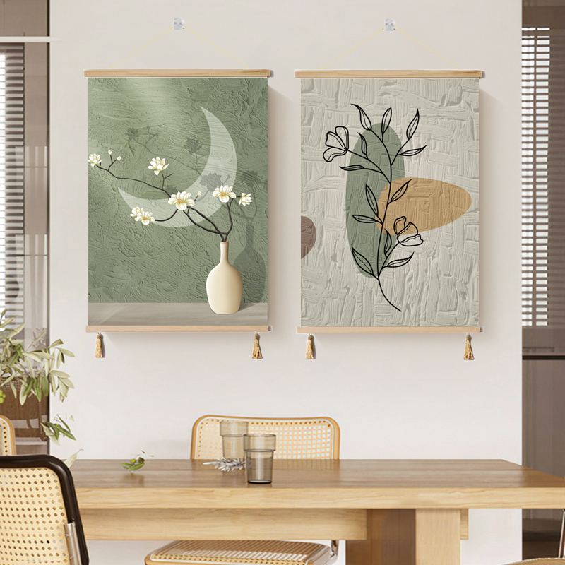 侘寂风玉兰花客厅饭厅装饰画奶油风卧室牀头玄关民宿客房过道挂画