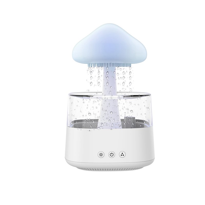 云朵下雨雾化加湿器蘑菇雨蒸发式香薰扩散器云滴水声小夜灯加湿机