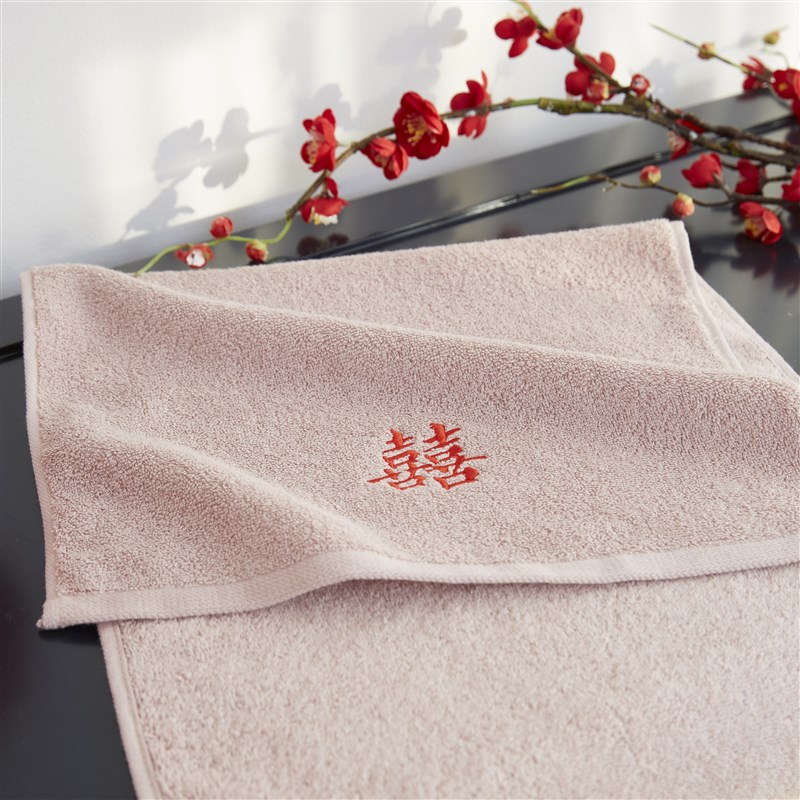全棉复古风情侣喜字陪嫁结婚回礼毛巾礼盒2条装