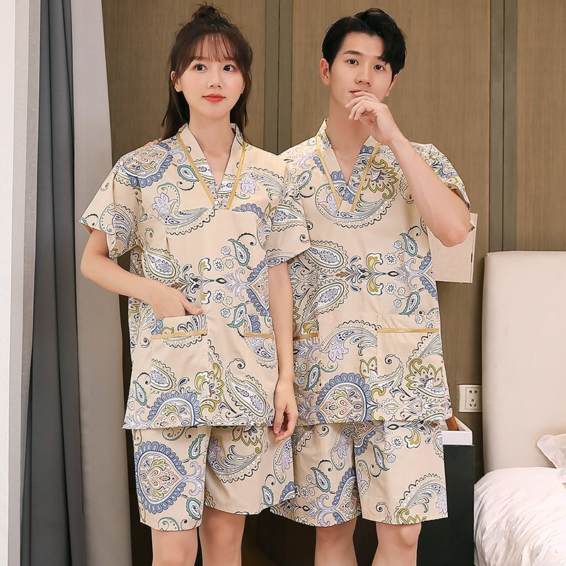全棉汗蒸服女大码套装足疗家居服睡衣按摩洗浴男款推油浴衣桑拿服