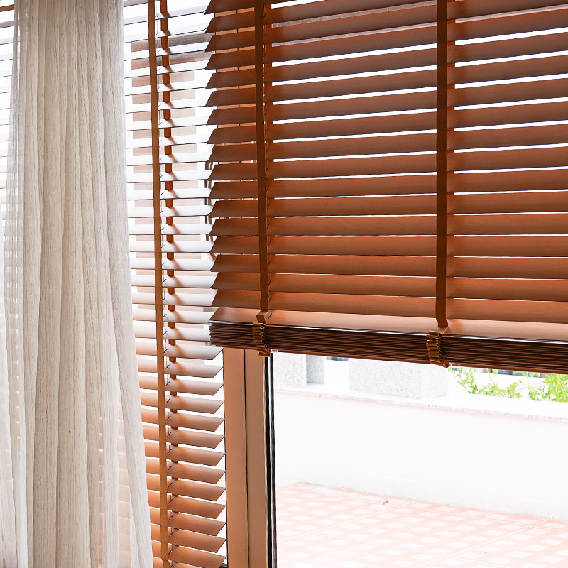 曼莎诺实木百叶窗帘阳台书房窗户隔断亚麻纱百叶帘调光装饰升降帘