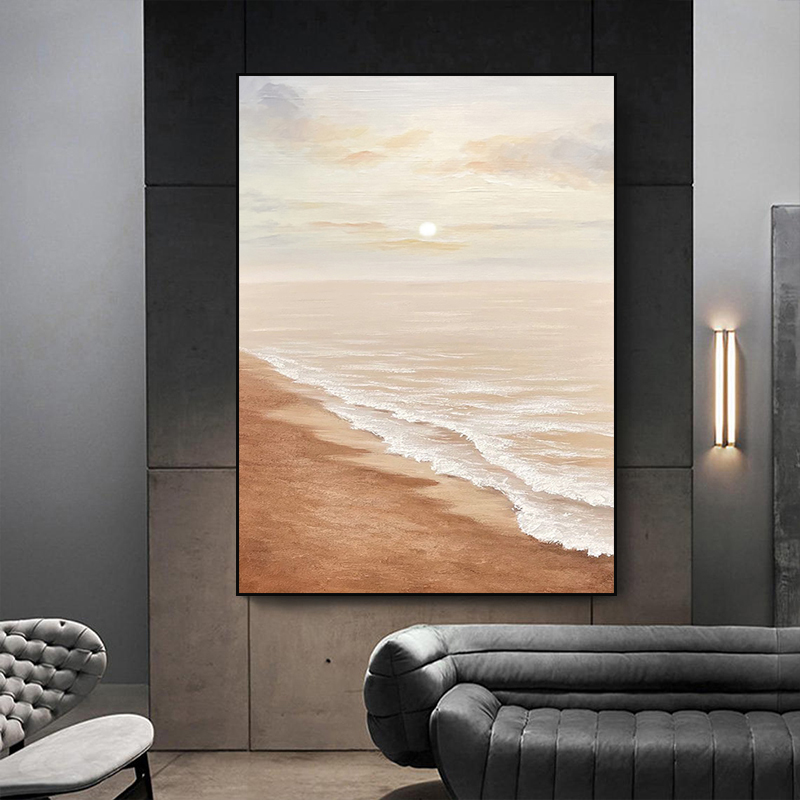 纯手绘油画 现代抽象立体大幅肌理画玄关走廊装饰画 日照金滩