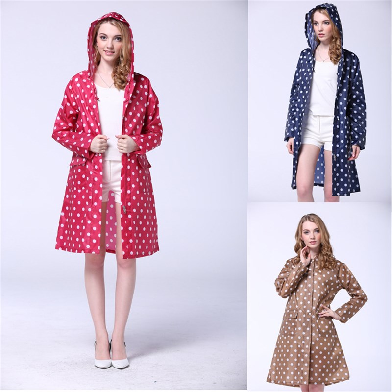 轻薄便携雨衣风衣女韩版波点圆点时尚连帽透气雨披学生旅游徒步