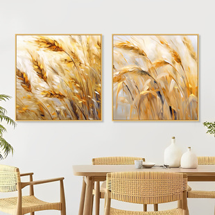 麦穗丰收数字油画diy手工填色减压奶油风手绘饭厅两联丙烯装饰画