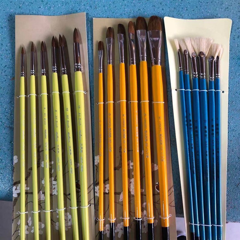 新华家具材料尼龙补漆美容扇形毛笔排笔木质油漆刷子调色勾线