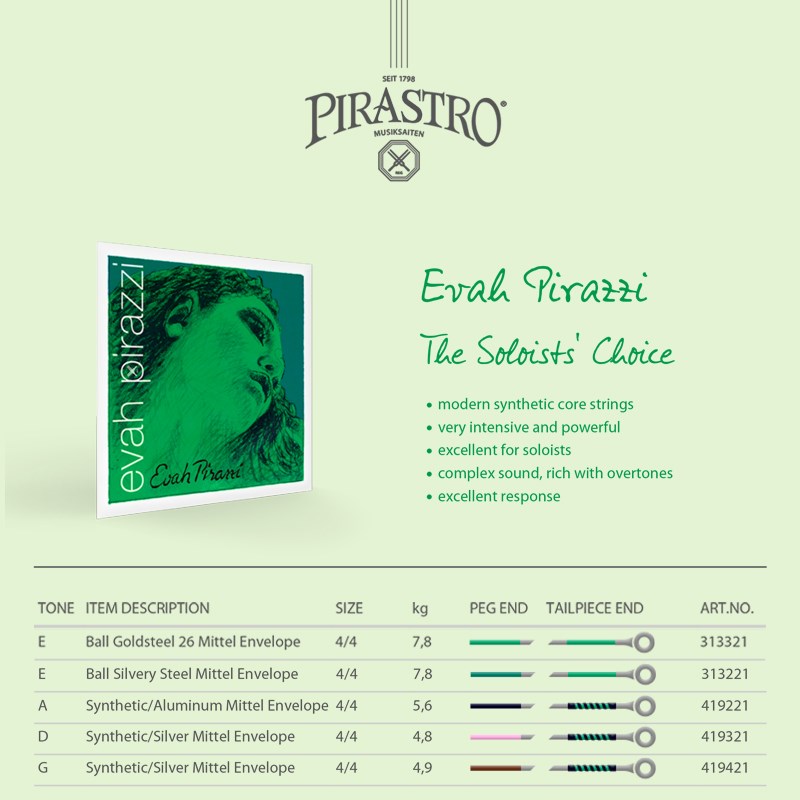 德国PIRASTRO绿美人小提琴琴弦套弦evah pirazzi尼龙弦芯EADG单弦