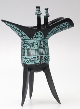 周鼎仿古青铜器 蓝锈酒爵父辛爵杯饮酒器 青铜爵酒杯婚礼道具