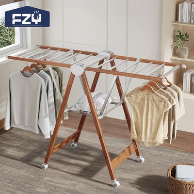 FZY落地晾衣架室内阳台多功能家用折叠加粗加厚铝合金晾衣杆