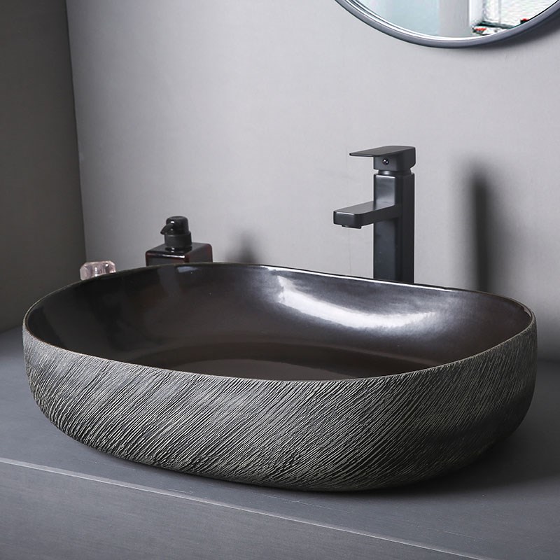 黑色台上盆艺术盆阳台洗手盆单盆大尺寸卫生间陶瓷洗脸盆家用面盆