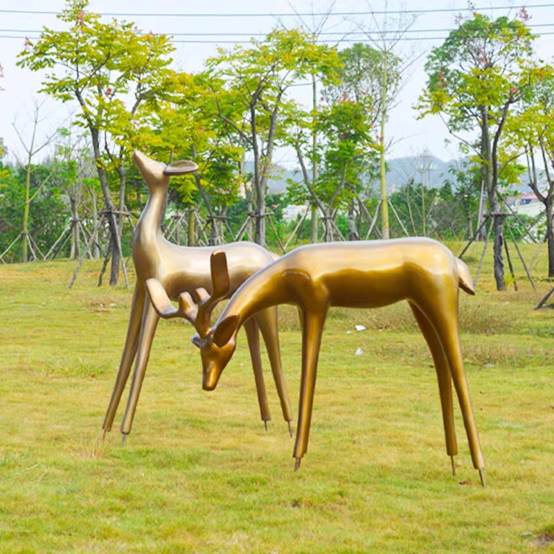 玻璃钢鹿雕塑小区广场公园售楼部幼儿园艺术金色动物造景摆件