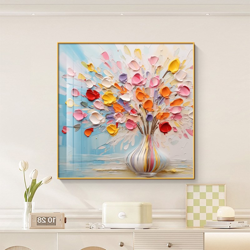 大芬村油画抽象艺术花卉餐厅装饰画奶油风肌理感餐桌挂画卧室挂画图片