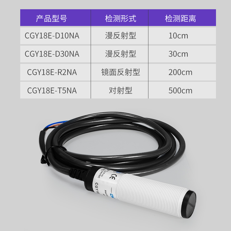 昌得光电开关CGY18E-D30NA镜面10漫反射R2对射型T5传感器NPN常开