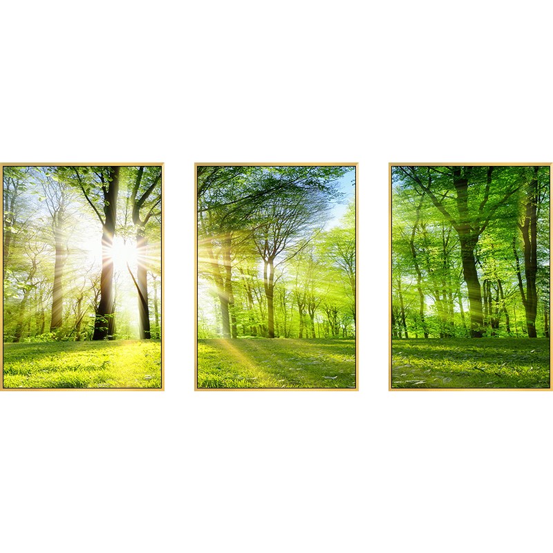 客厅三联高端装饰画沙发背景绿色森林壁画树林办公室大气挂画