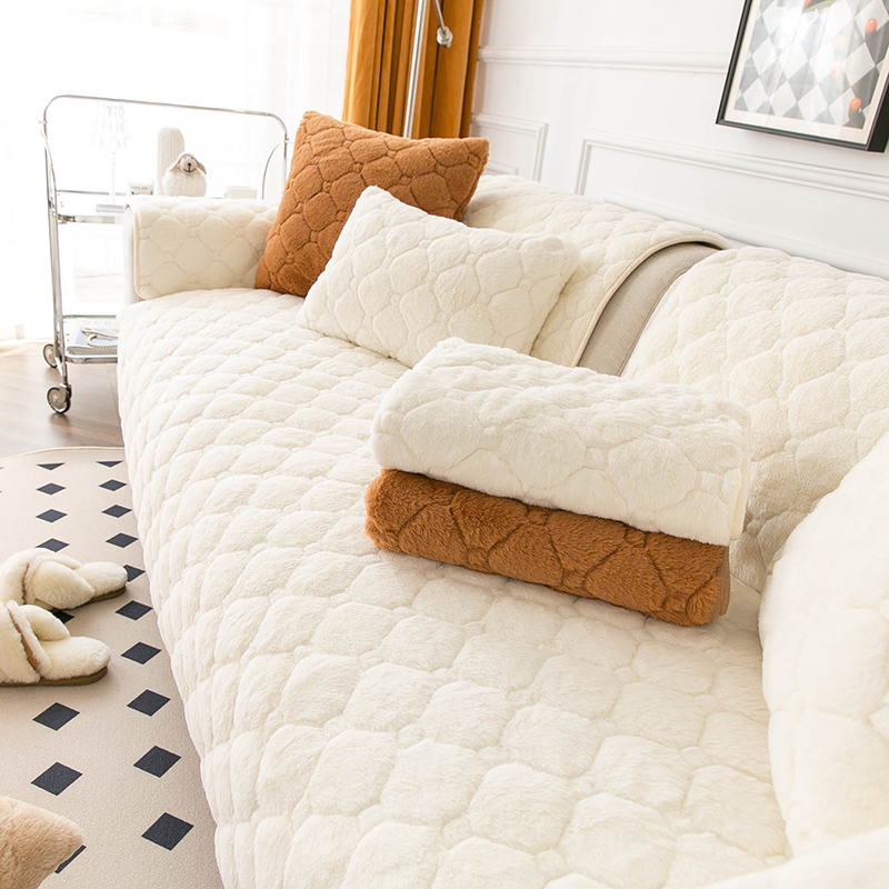 长毛绒沙发垫冬款坐垫纯色in风奶白现代座垫防滑罩巾
