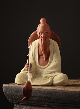 中式创意人物姜太公钓鱼陶瓷客厅鱼缸水族布景假山造景装饰品