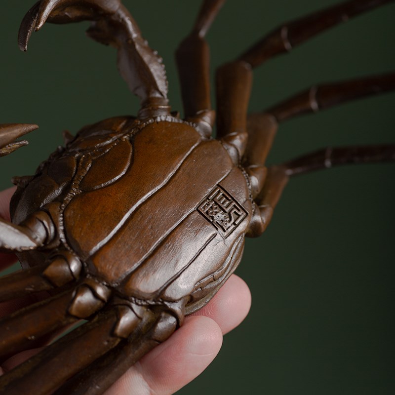 黄铜螃蟹公母一对八方来财办公室茶宠摆件茶道茶玩茶台桌面装饰品