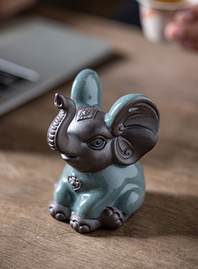 陶瓷大象摆饰小号一对招财家居客厅酒柜办公室桌面茶桌装饰吉祥物