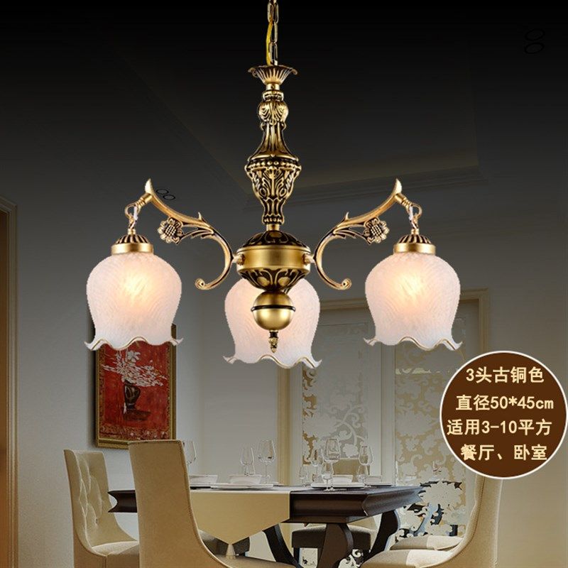 欧式吊灯客厅灯简欧吊灯田园卧室灯复古灯具仿铜吊灯三头