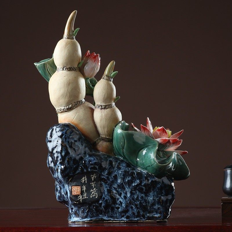 石湾陶瓷莲藕客厅玄关酒柜办公室工艺品装饰业乔迁新居礼品,家居饰品,装饰摆件,淘宝优惠券,粉丝福利购,淘宝优惠卷