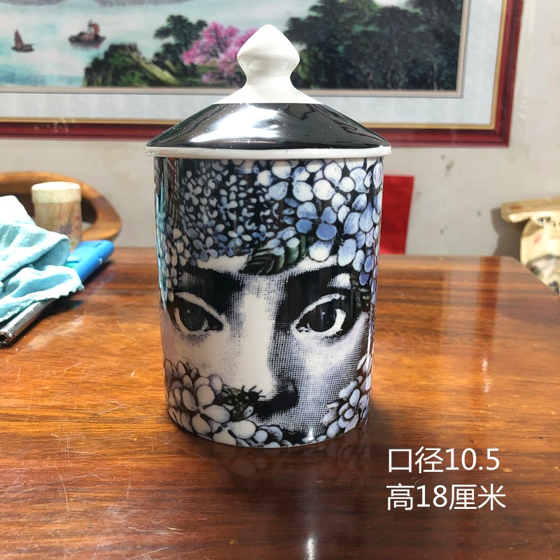 出口意大利人脸陶瓷香薰蜡烛罐储物罐复古装饰725CC摆件收纳罐