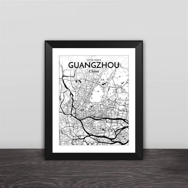 广州地图线描艺术插画款实木装饰相框照片墙桌摆挂框摆件家居壁画图片