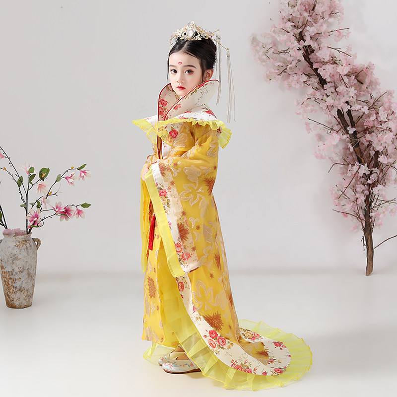 儿童古装皇后服装女童宫廷汉服拖尾中国风女孩唐朝贵妃娘娘演出服