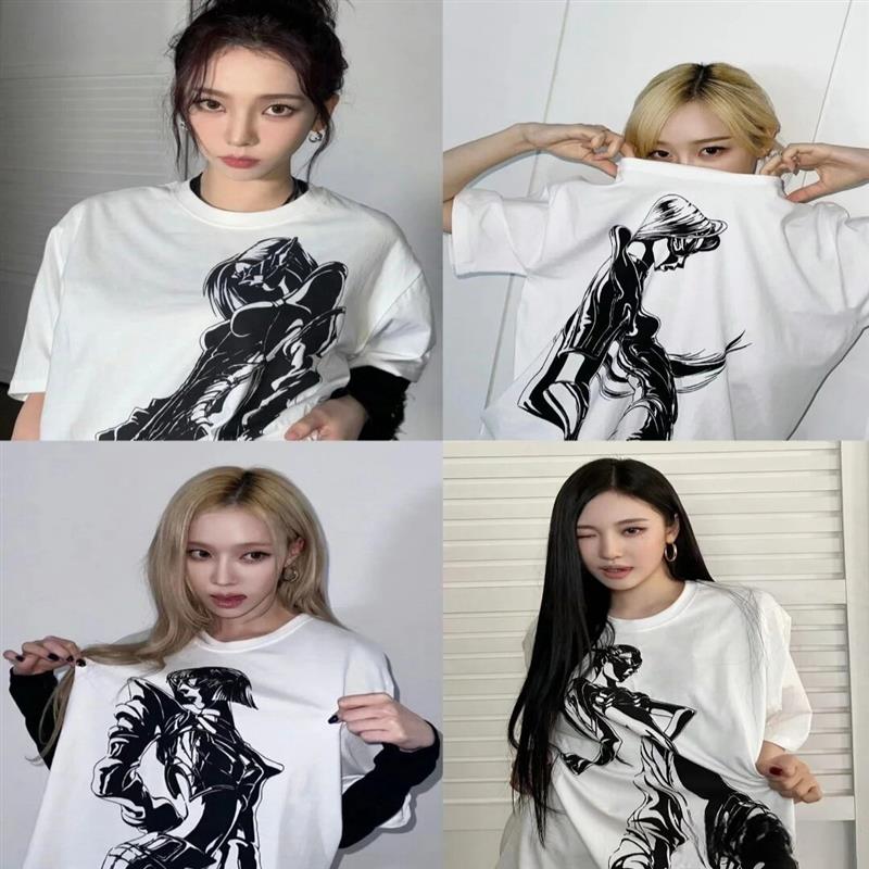 aespa新款whiplash专辑柳智敏金玟庭同款T恤女2024衣服短袖衣服