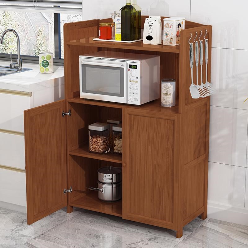 带门厨房置物柜微波n炉置物架电饭锅烤箱架子餐边柜靠墙一体储物