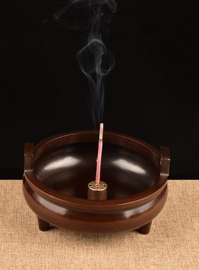 纯黄铜线香炉大号三足复古红色做旧大明宣德直耳家用居室金属摆件