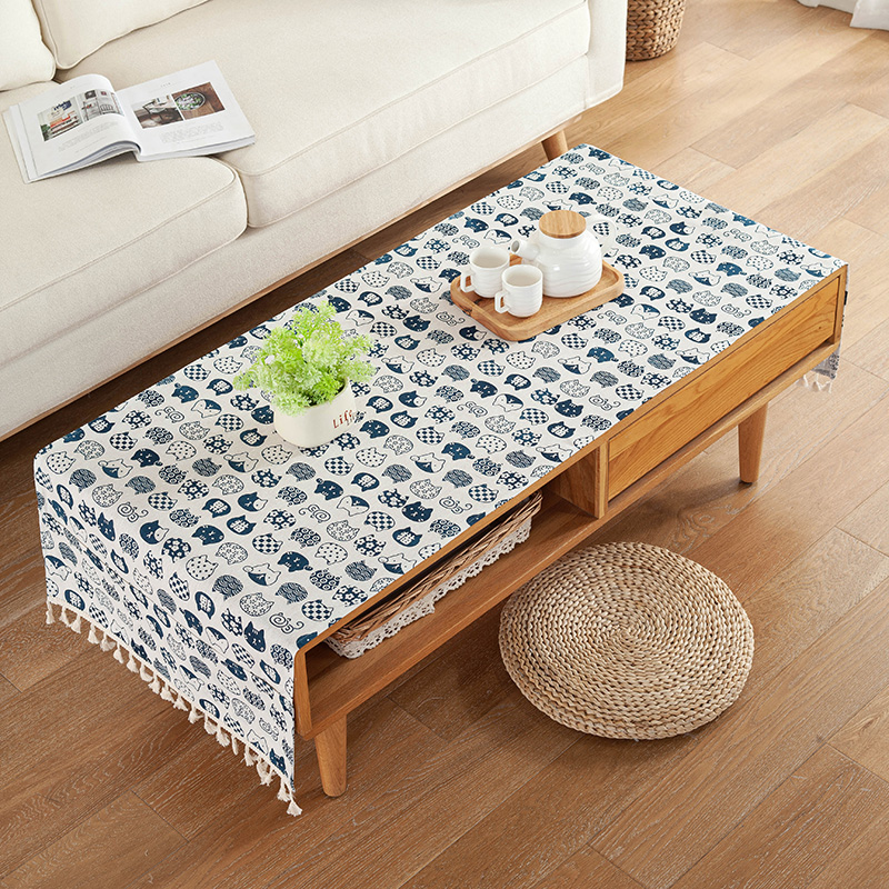 文艺简约纯色棉麻多功能茶几布桌布电视K柜台布茶几垫桌垫可定制