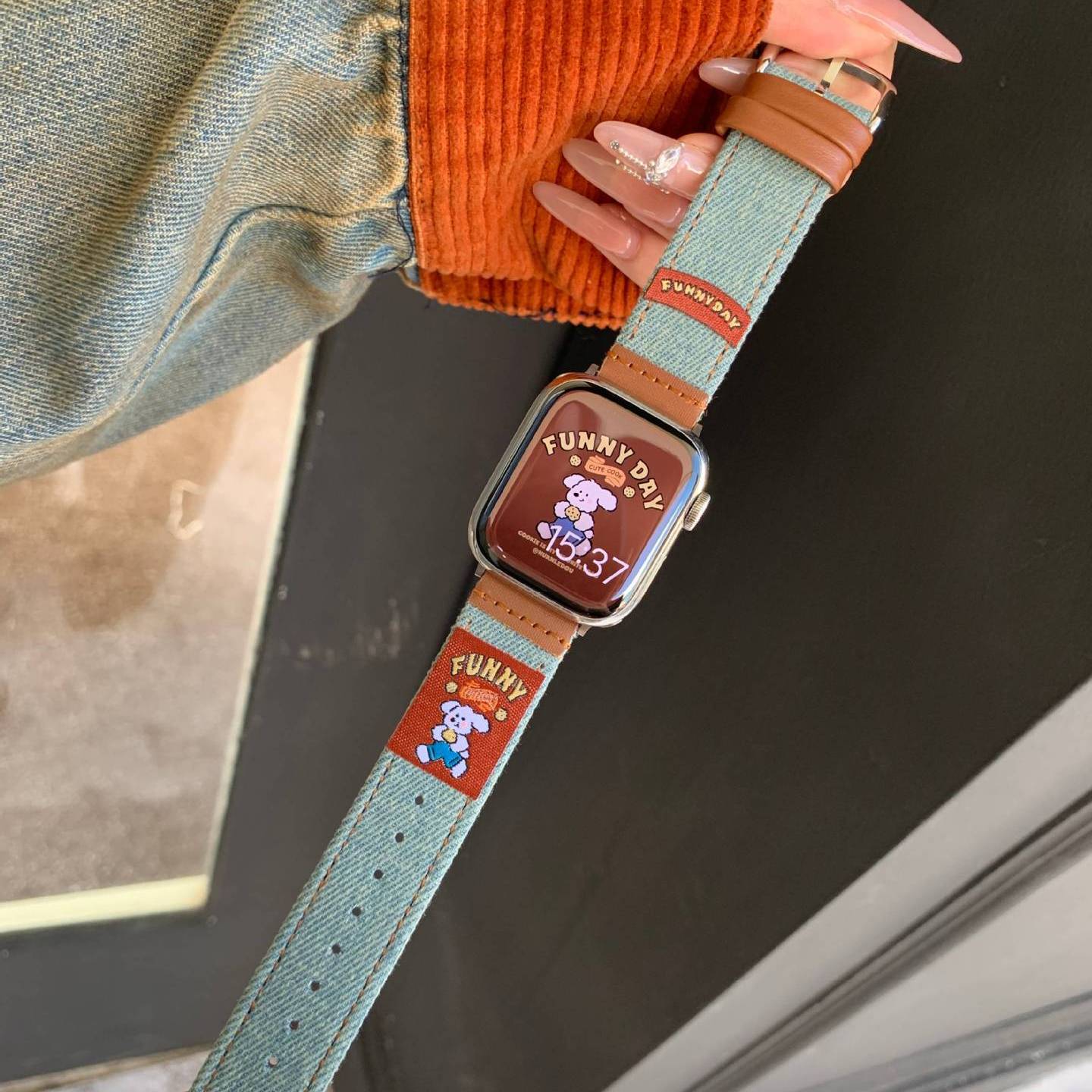 苹果手表创意美式复古牛仔表带潮